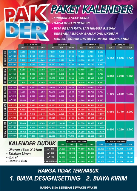 Harga cetak kalender tahun 2017 termurah surabaya